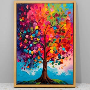 Colorful Nature Wall Art Prints, Abstract Tree Art Print, Colorful Tree Of Life Painting, Home Decor, Textured Wall Art, Canvas Wall Decor