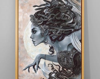 Medusa Art Print: Gothic Schlangengöttin Portrait, dunkler weiblicher Surrealismus