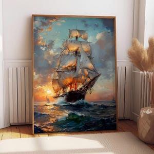 Vintage Sailing Ship Canvas Print: Nautical Coastal Wall Art