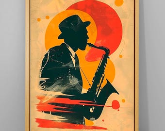 Canvaskunst Afrikaanse jazz: zwarte muzikant, muurdecoratie abstracte muziek