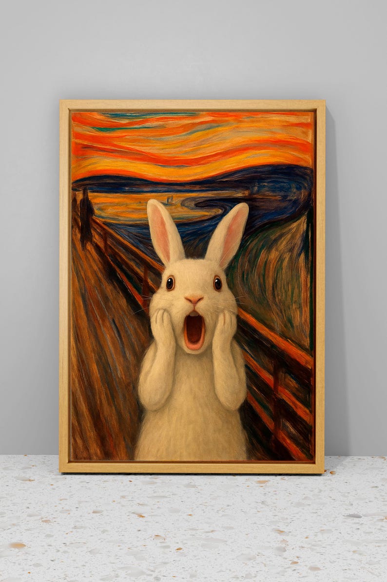 The Scream Rabbit Poster, Edvard Munch Scream Rabbit Art, Original ...