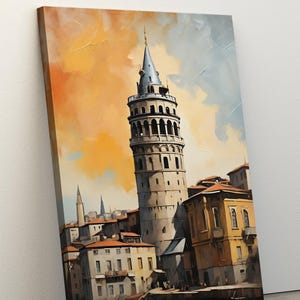 Istanbul Galata Tower Painting Art Print, Constantinople Canvas Decor, Modern Wall Art, Canvas Wall Art, Galata Tower, Gift For Home Decor