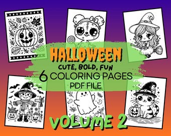 Halloween Coloring Book, Spooky Cute Illustrations (Digital Download)