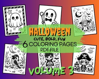 Halloween Coloring Pages, Cute Spooky Illustrations (Digital Download)