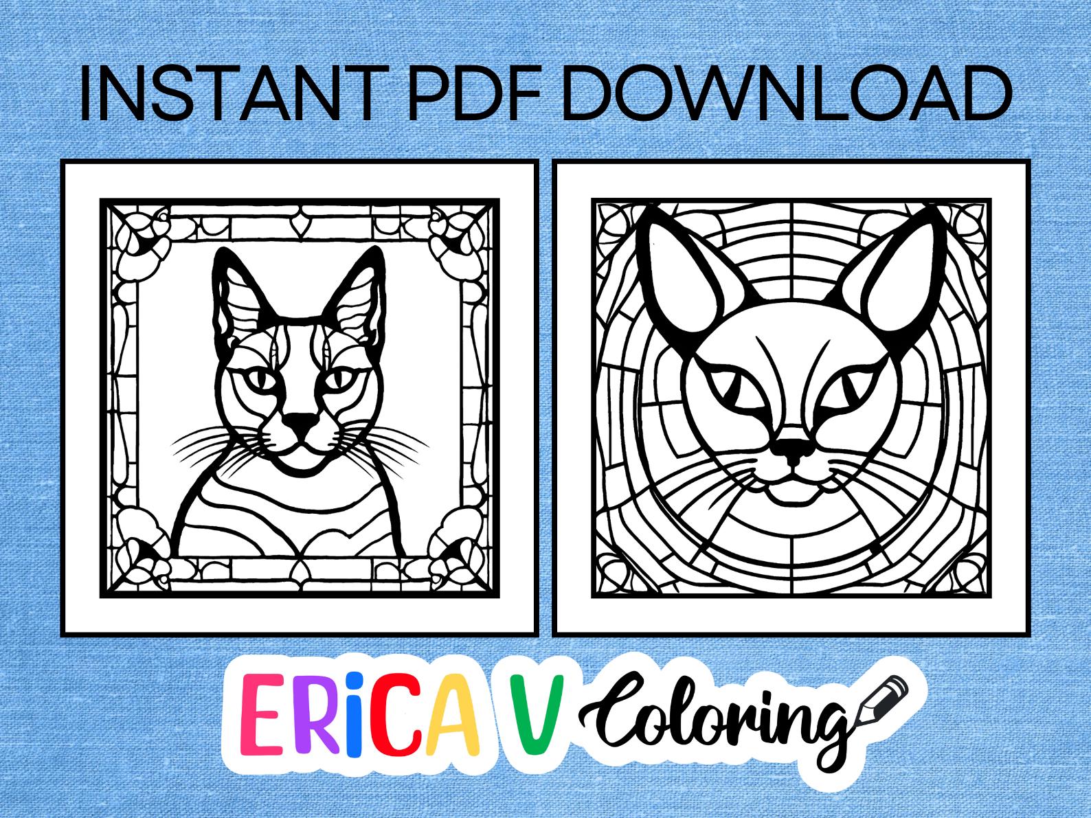 Stained Glass Cat Coloring Pages: Relaxing Art (digital Download) - Etsy