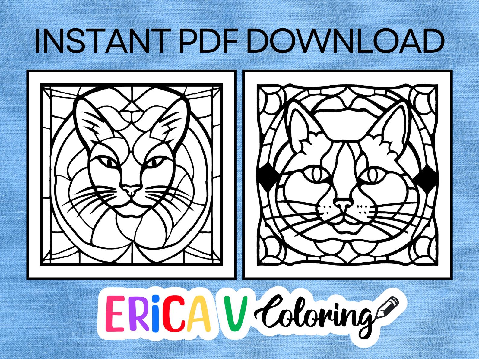Stained Glass Cat Coloring Pages: Relaxing Art (PDF Download) - Etsy