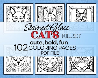 Stained Glass Cat Coloring Pages: 102 Printable Designs (PDF)