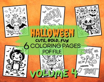 Cute Halloween Coloring Pages, Spooky Illustrations (Digital Download)
