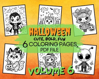 Cute Halloween Coloring Pages, Spooky Illustrations (Digital Download)