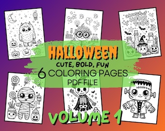 Cute Halloween Coloring Pages, Spooky Illustrations (Digital Download)