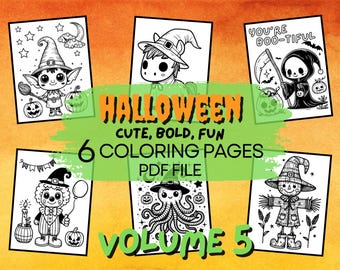 Halloween Coloring Pages, Cute Spooky Illustrations (Digital Download)
