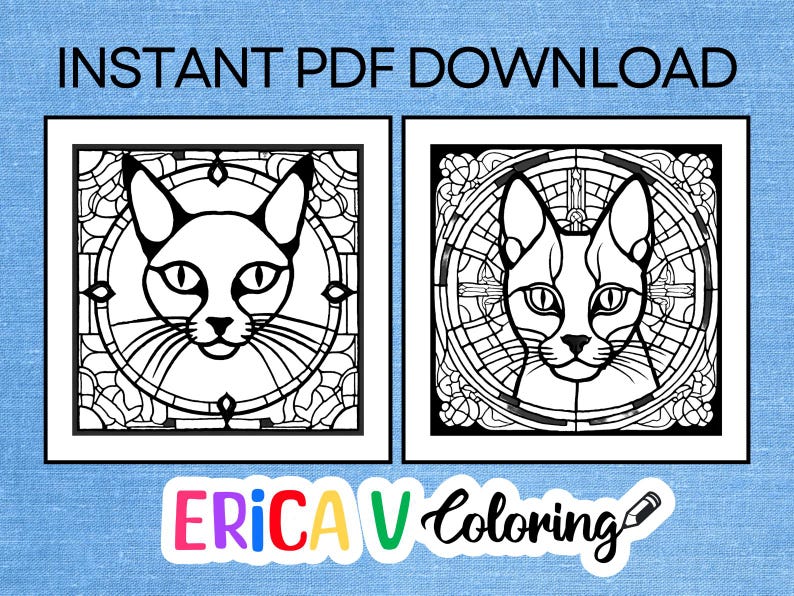 Stained Glass Cat Coloring Pages: Relaxing Art (digital Download) - Etsy