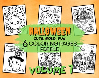 Cute Spooky Halloween Coloring Pages, Printable Illustrations (PDF Download)