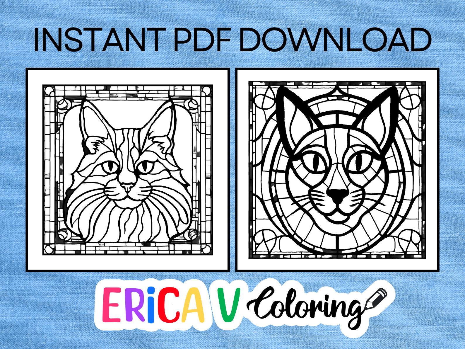 Stained Glass Cat Coloring Pages: Relaxing Art (PDF Download) - Etsy
