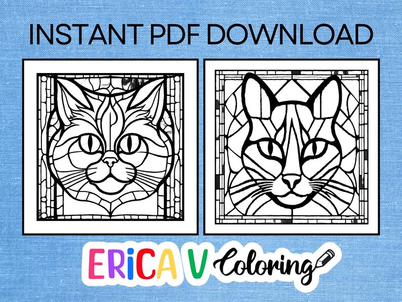 Stained Glass Cat Coloring Pages: Relaxing Art (PDF Download) - Etsy