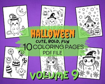 Cute Halloween Coloring Pages, Spooky Illustrations (Digital Download)
