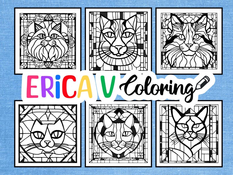 6 Stained Glass Cat Coloring Pages: Relaxing Art (digital Download) - Etsy