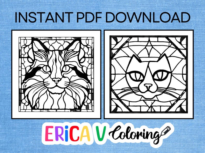 6 Stained Glass Cat Coloring Pages: Relaxing Art (digital Download) - Etsy