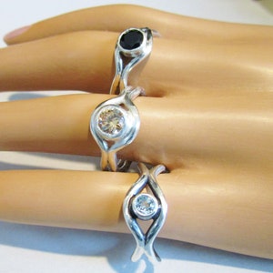 Solitaire Wavy Band Rings Sterling Silver