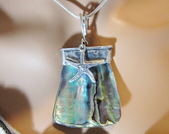 Large Abalone Paua Shell Pendant Sterling Silver
