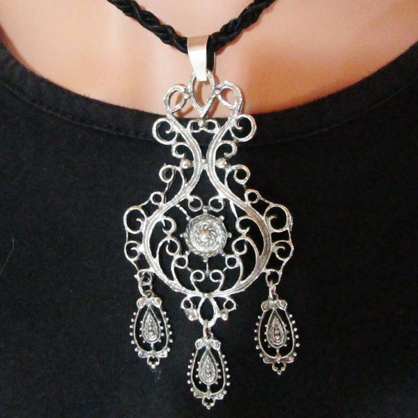 Vintage Silver Tone Pendant Victorian Influence