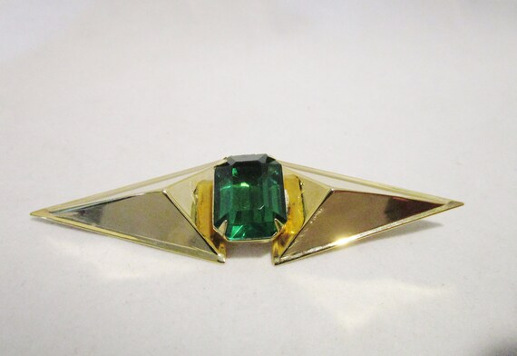 Vintage Costume Jewelry Pin Emerald Simulant - image 2