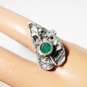 Leaf Emerald Ring Sterling Silver Hand Charcoal Cast