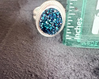 Blue Druzy Ring Size 5.5 Sterling Silver