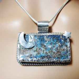 Moon and Star Boulder Opal Pendant Sterling Silver