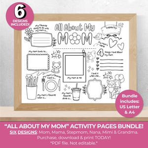 Mother&#39;s Day Printable All About My Mom Activity for Kids, Unique Gift Idea for Mother&#39;s Day, All About My Stepmom, All About My Grandma