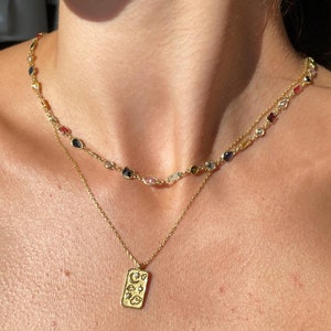 Colorful Diamond Necklace, CZ Chain Necklace,  925 Sterling Silver Necklace, Birthstone Necklace, 14K Gold Plated Pendant, Gift for her
