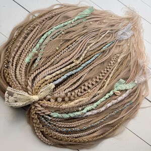 Boho Mermaid Dreadlock Set – 24 Inch Wavy Curls with Braids, Beads, Shells & Lace – Festival Hair Extensions – Ready to Ship