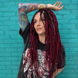 Boho Dreadlock Set Dark Red Gray| Whichy dreadlocks| Magical burgundy dreads| Handmade Textured Dreads with Beads| Festival Hair Extensions