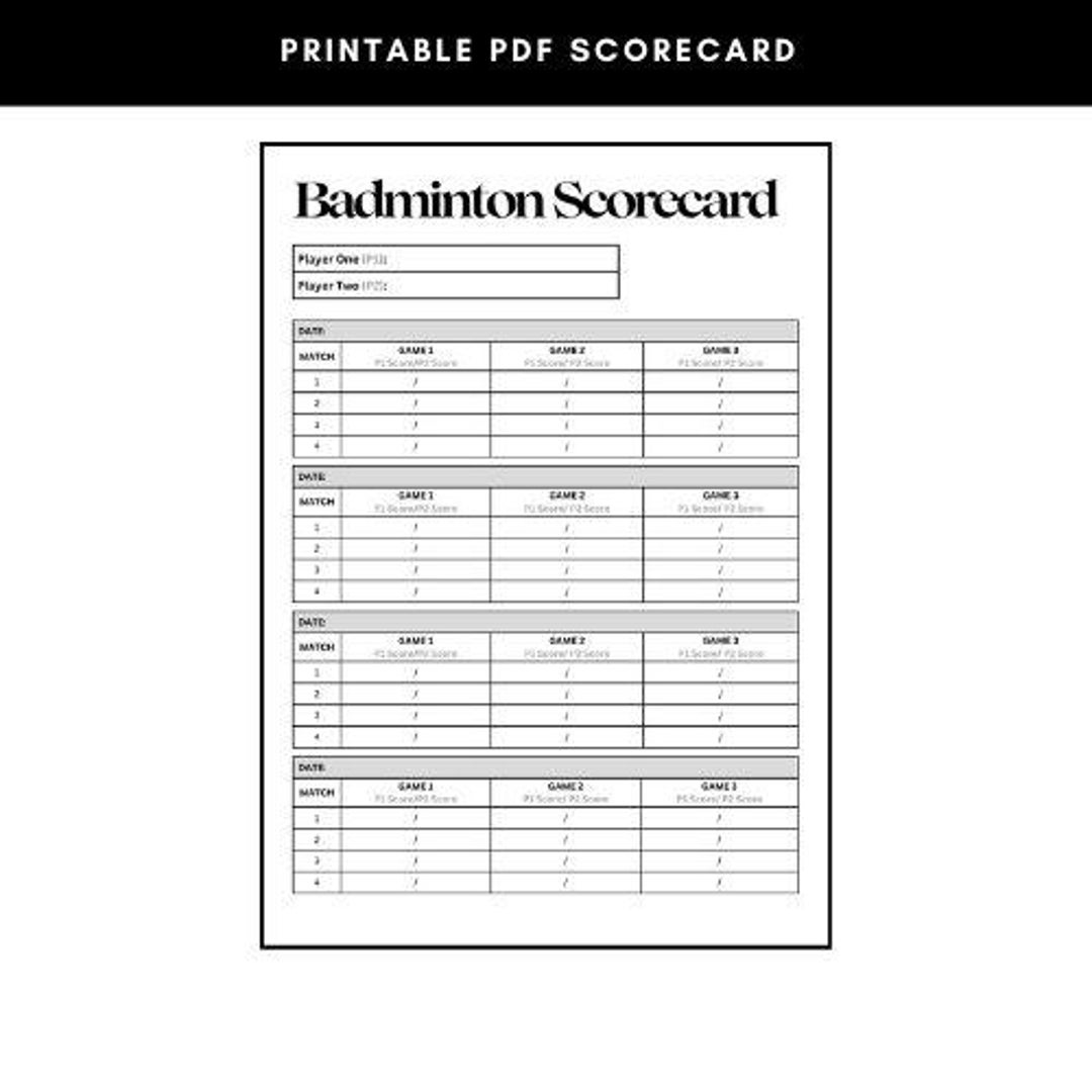 Badminton | Printable Scorecard | A4 - Etsy