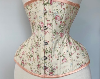 18” Romantic vintage rose boho shabby chic conical rib tightlacing, waist training, shapewear, undergarment, bridal corset