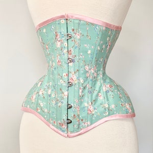 22” Whimsical tea party corset boho shabby chic conical rib tightlacing, waist training, shapewear, undergarment, under bust corset