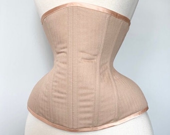 18” Nude English coutil tightlacing waist training daily wear corset closed front shapewear Morgana Femme Couture