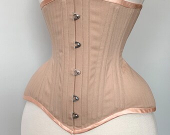 24” Nude English coutil tightlacing waist training corset, shapewear, undergarment, bridal, Morgana Femme Couture conical rib