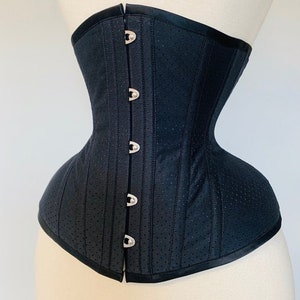 24” Black spot broche coutil tightlacing waist training corset daily wear steel boned shapewear lingerie