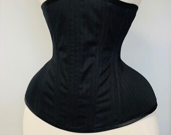 20” Black english coutil waist training conical rib tightlacing corset. Great starter corset. Shapewear, bridal, wedding undergarment