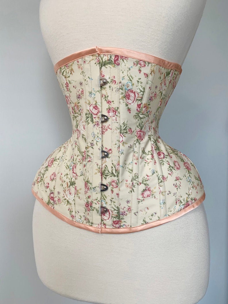 24 Romantic vintage rose shabby chic conical rib steel boned tightlacing, waist training, shapewear, undergarment, bridal image 1