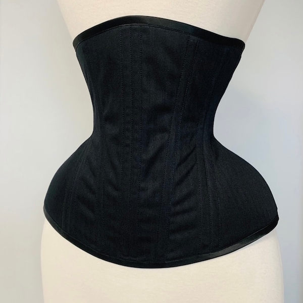 24” Black english coutil waist training conical rib tightlacing corset. Great starter corset. Shapewear, bridal, wedding undergarment