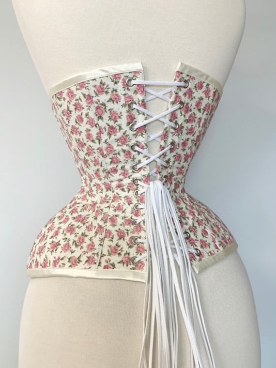 22” English rose Edwardian tightlacing, conical rib waist training,  shapewear, dusky pink, lingerie boudoir corset boho shabby chic