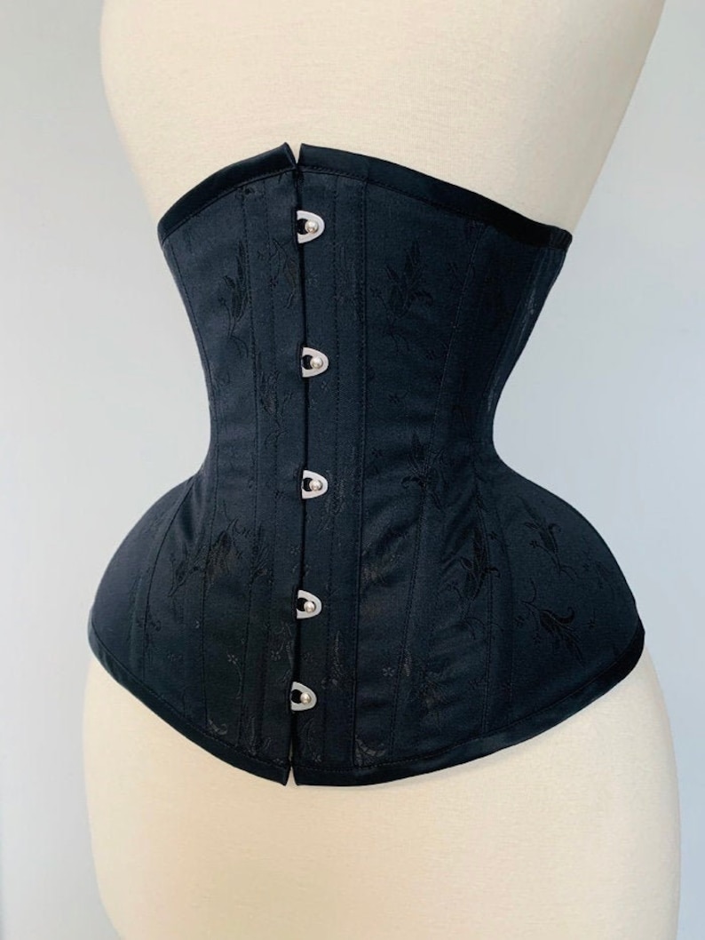 22\u201d Black Floral broche coutil tightlacing waist training corset shapewear lingerie authentic Morgana Femme Couture