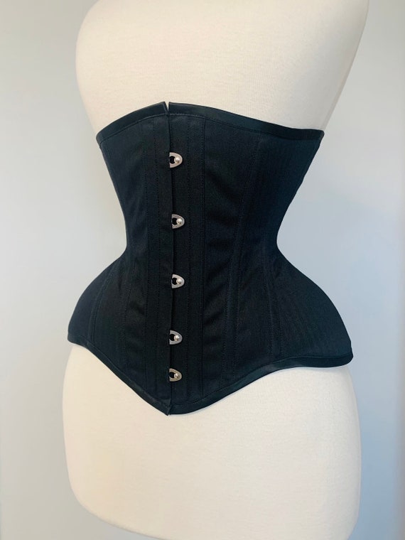 18” Black coutil tightlacing waist training corset, shapewear,  undergarment, bridal, Morgana Femme Couture