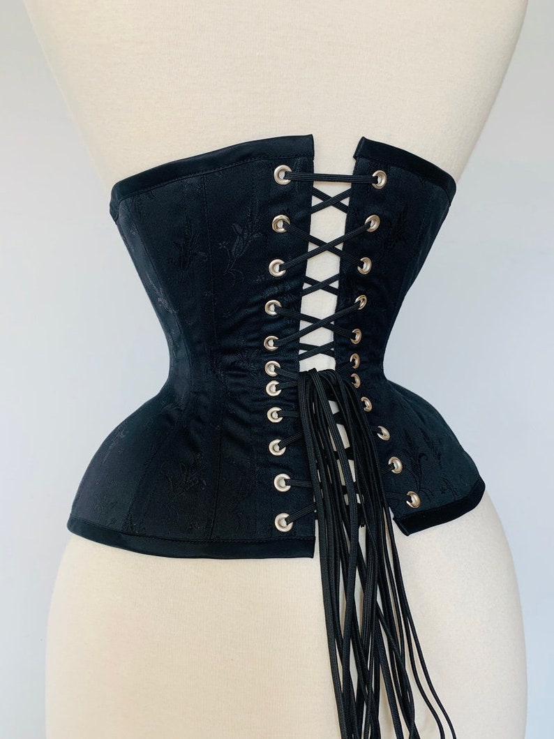 22\u201d Black Floral broche coutil tightlacing waist training corset shapewear lingerie authentic Morgana Femme Couture