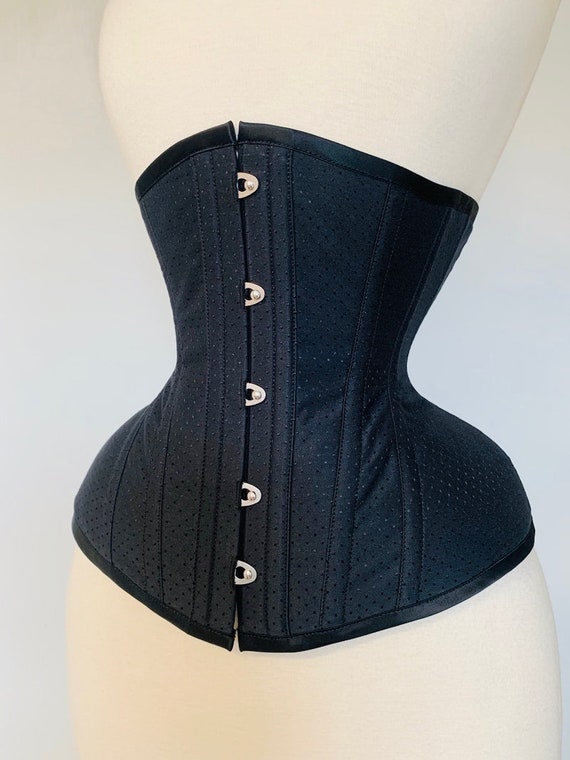 22” Black spot broche coutil tightlacing waist training corset shapewear  lingerie, Morgana Femme Couture