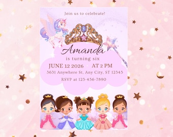 Princess Birthday Invitation Princess Birthday Party Invite Editable Invite Princess Birthday Template Invite Princess Party Invitation