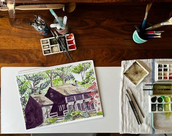 Retrato de casa en acuarela personalizado SIN MARCO / Pintura de casa pintada a mano