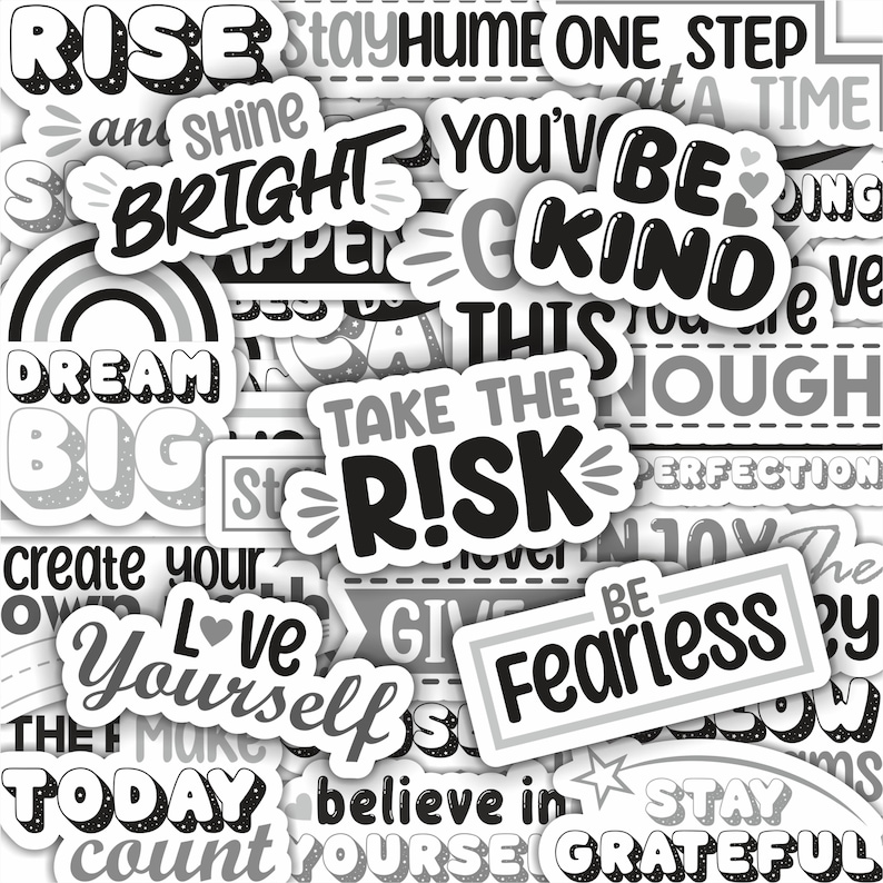Black and White Motivational Sticker Pack of 30 – Vinyl Stickers for ...